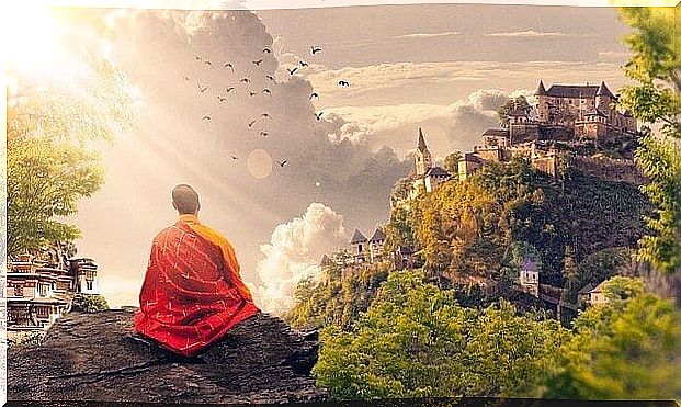 A Buddhist monk meditates