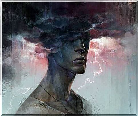 Angry man with storm cloud over his head