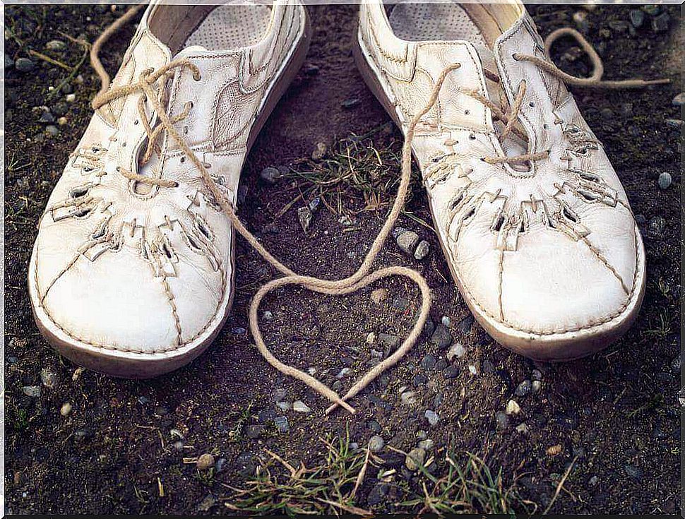 Shoelaces shaped into a heart