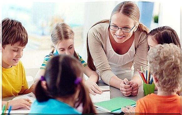 Teacher with her students