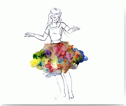 Dancing woman with a colorful skirt