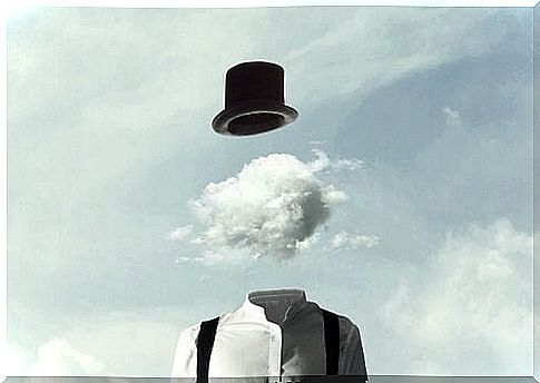 A surrealistic image that shows a cloud as a head