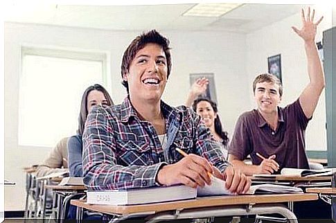 Students paying attention in class.