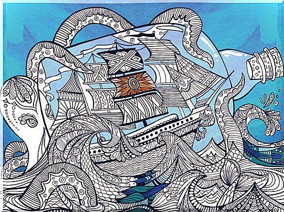 Ship on the sea for coloring