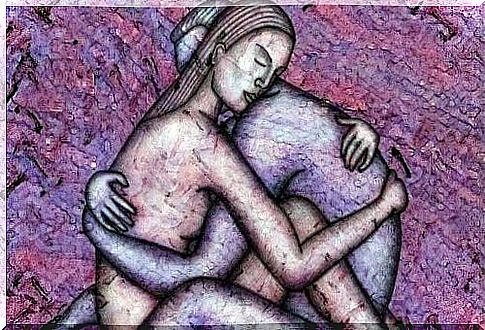 An artist representation of love with a hug.