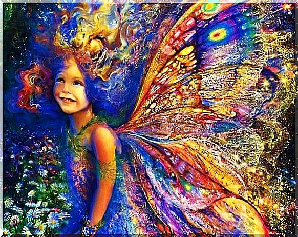 Fairy girl with colorful butterfly wings