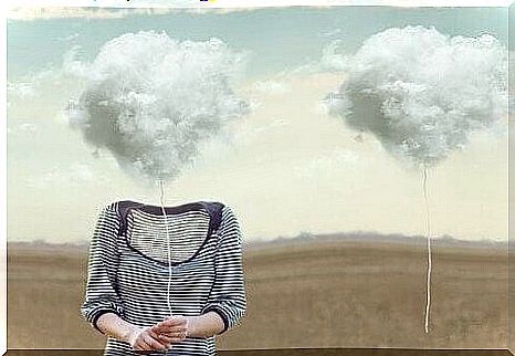 Woman whose head has been replaced by a cloud