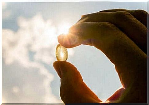 Food supplement: pill in sunlight